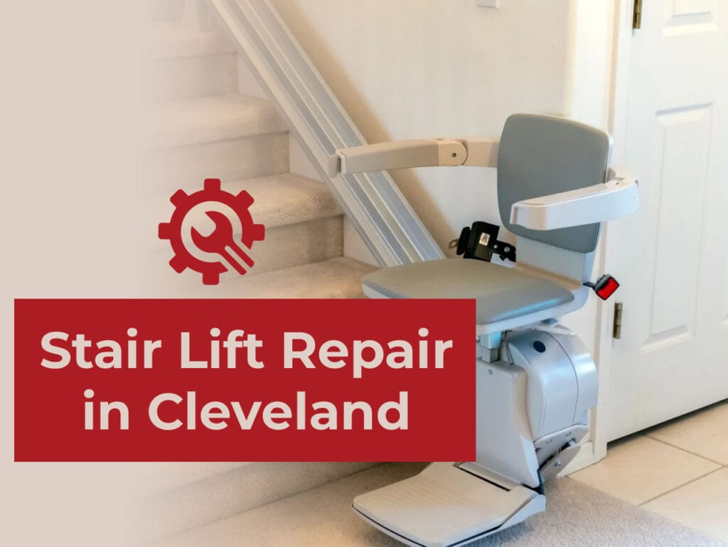 Stair lift service technician diagnosing a stair lift that stopped working