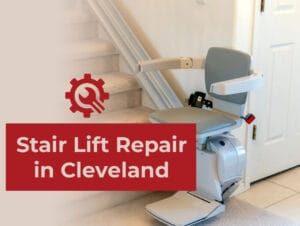 Stair lift service technician diagnosing a stair lift that stopped working